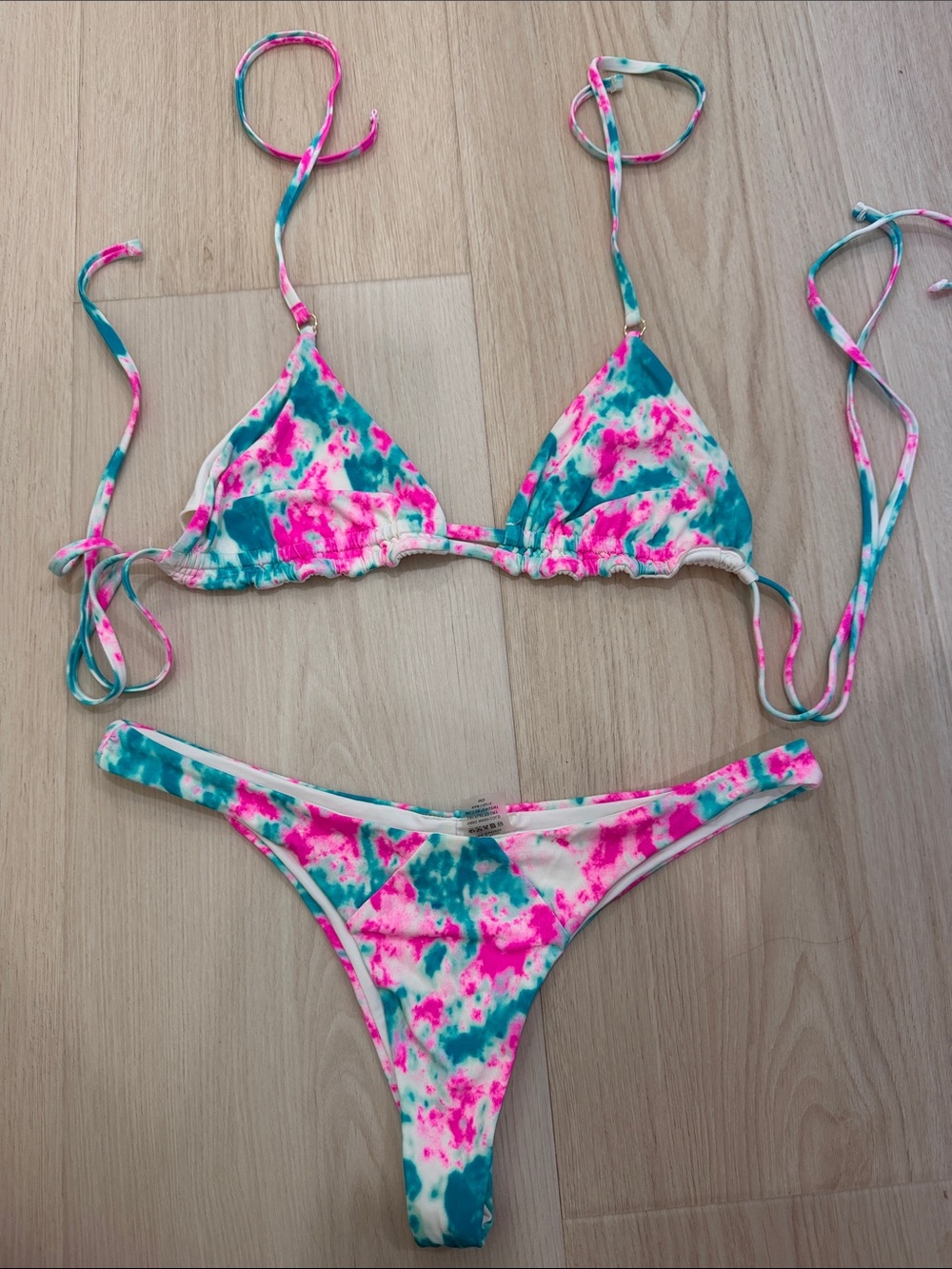 Women’s Tie-Dye String Bikini - Pink & Teal
